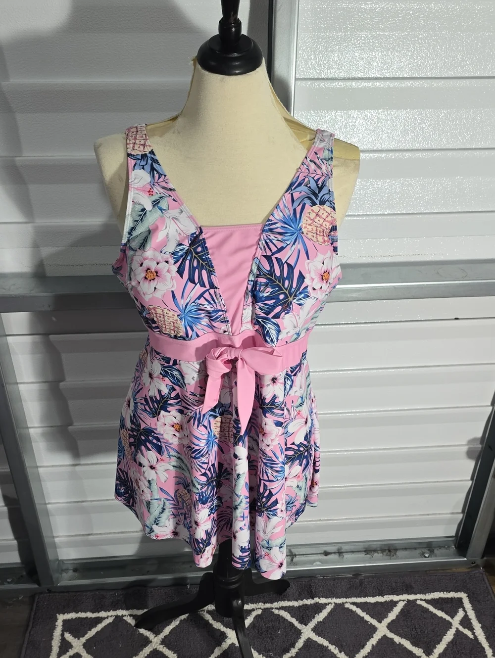 Pink Tropical Floral Swimdress with High-Waist Bikini Bottoms Size 4X Never Worn